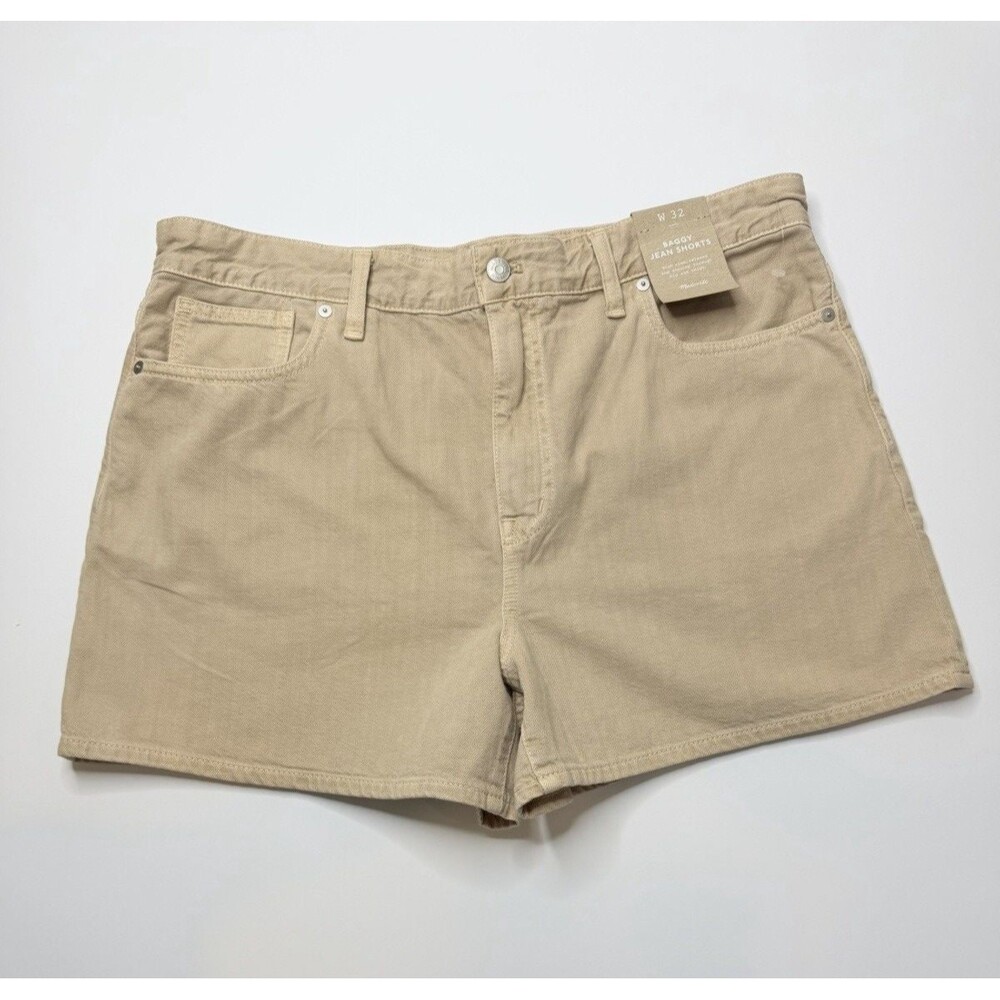 Madewell Baggy Jean Shorts Women's 32 Beige High Rise Denim Shorts NWT